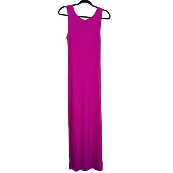 Bobeau Ruched Side Slit Sleeveless Scoop Neck Maxi Dress Barbie Pink Sz S - Picture 7 of 12